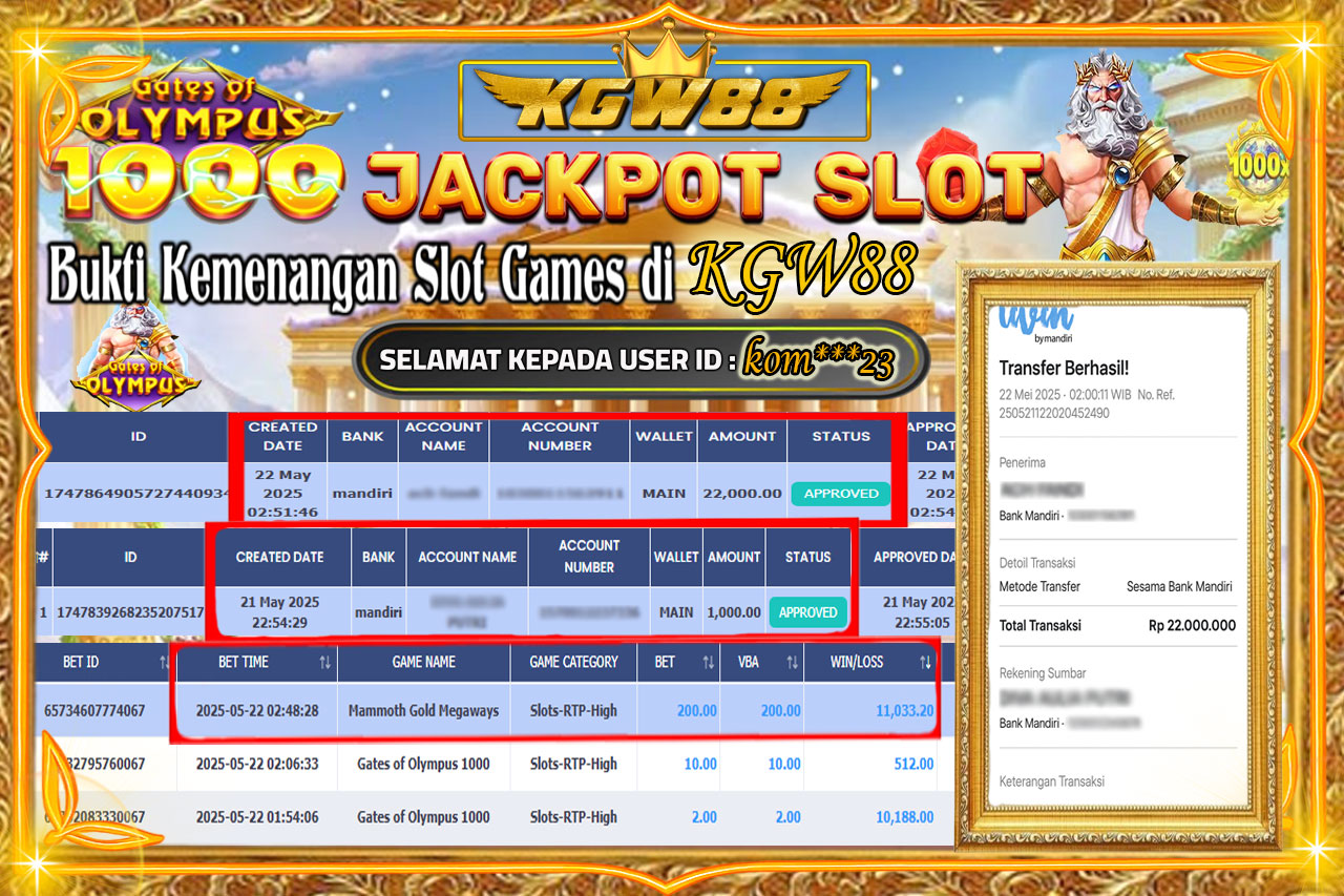 KGW88 JACKPOT GATES OF OLYMPUS 1000 Rp.22.000.000,- LUNAS