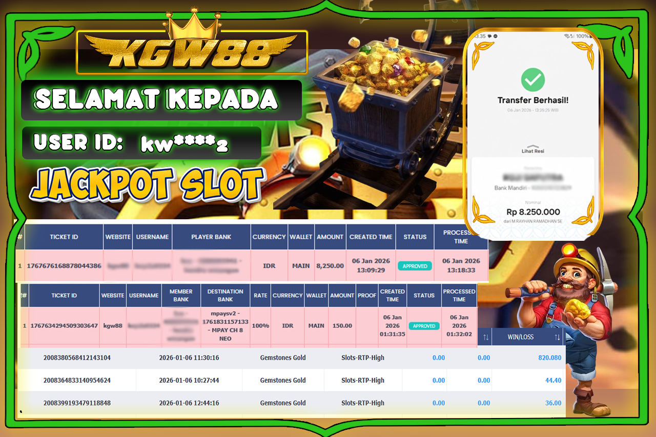KGW88 JACKPOT GEMSTONES GOLD Rp.8.250.000,- LUNAS