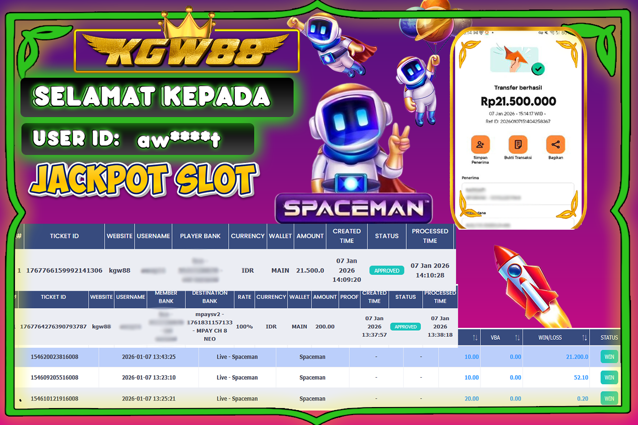 KGW88 JACKPOT SPACEMAN Rp.21.500.000,- LUNAS