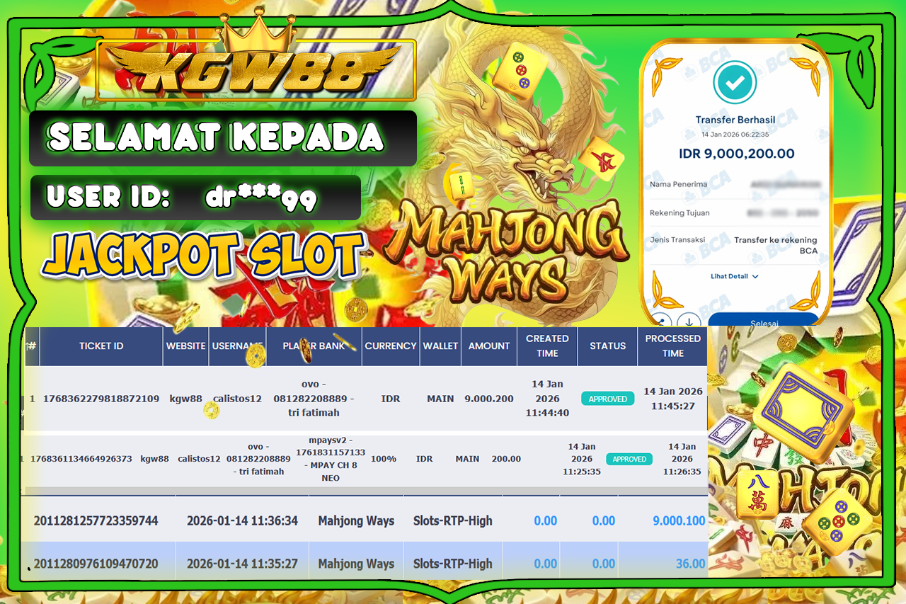 KGW88 JACKPOT MAHJONG WAYS Rp.9.000.200,- LUNAS