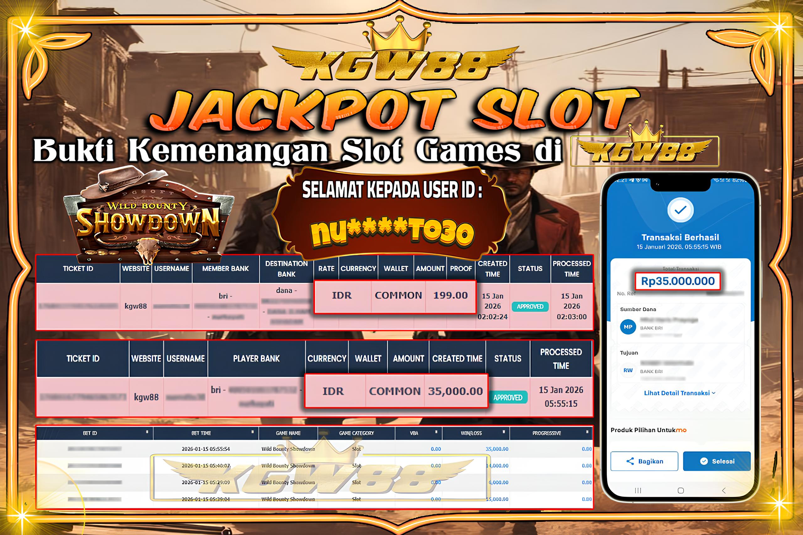 KGW88 JACKPOT WILD BOUNTY SHOWDOWN Rp 35.000.000,- LUNAS