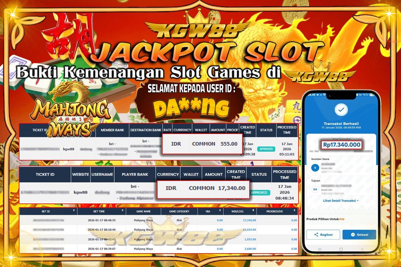KGW88 JACKPOT MAHJONG WAYS 1 Rp 17.340.000,- LUNAS