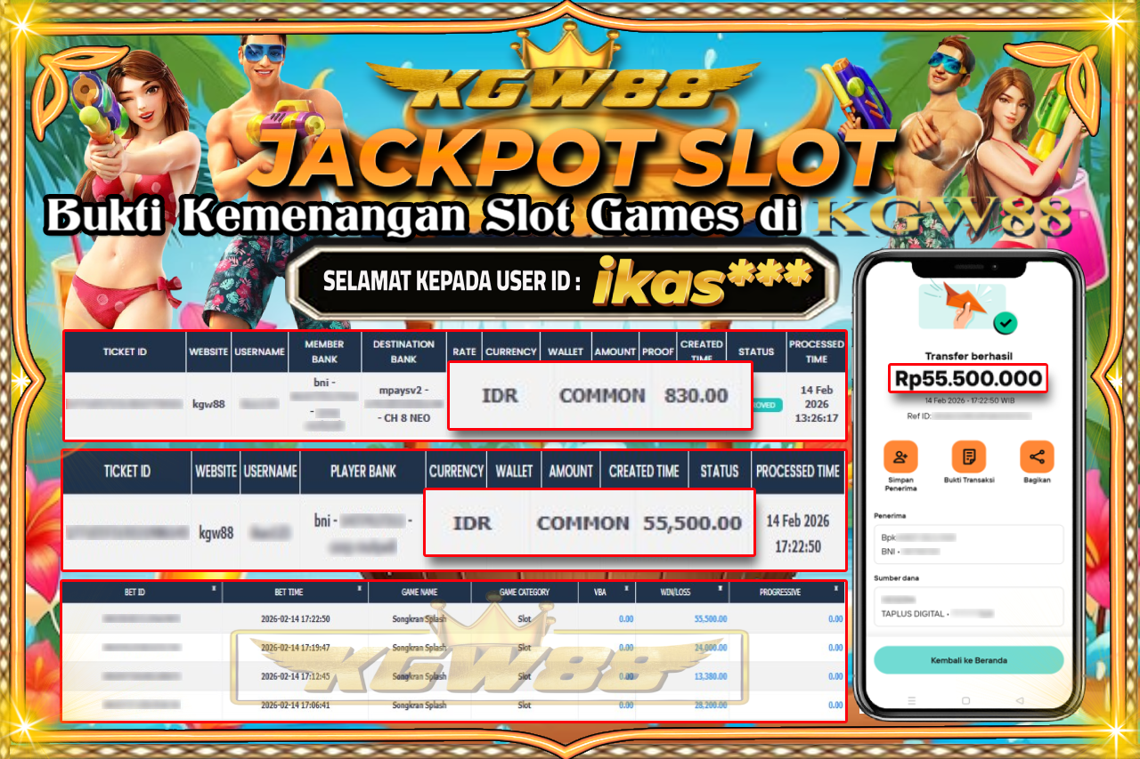 KGW88 JACKPOT SONGKRAN SPLASH Rp 55.500.000,- LUNAS