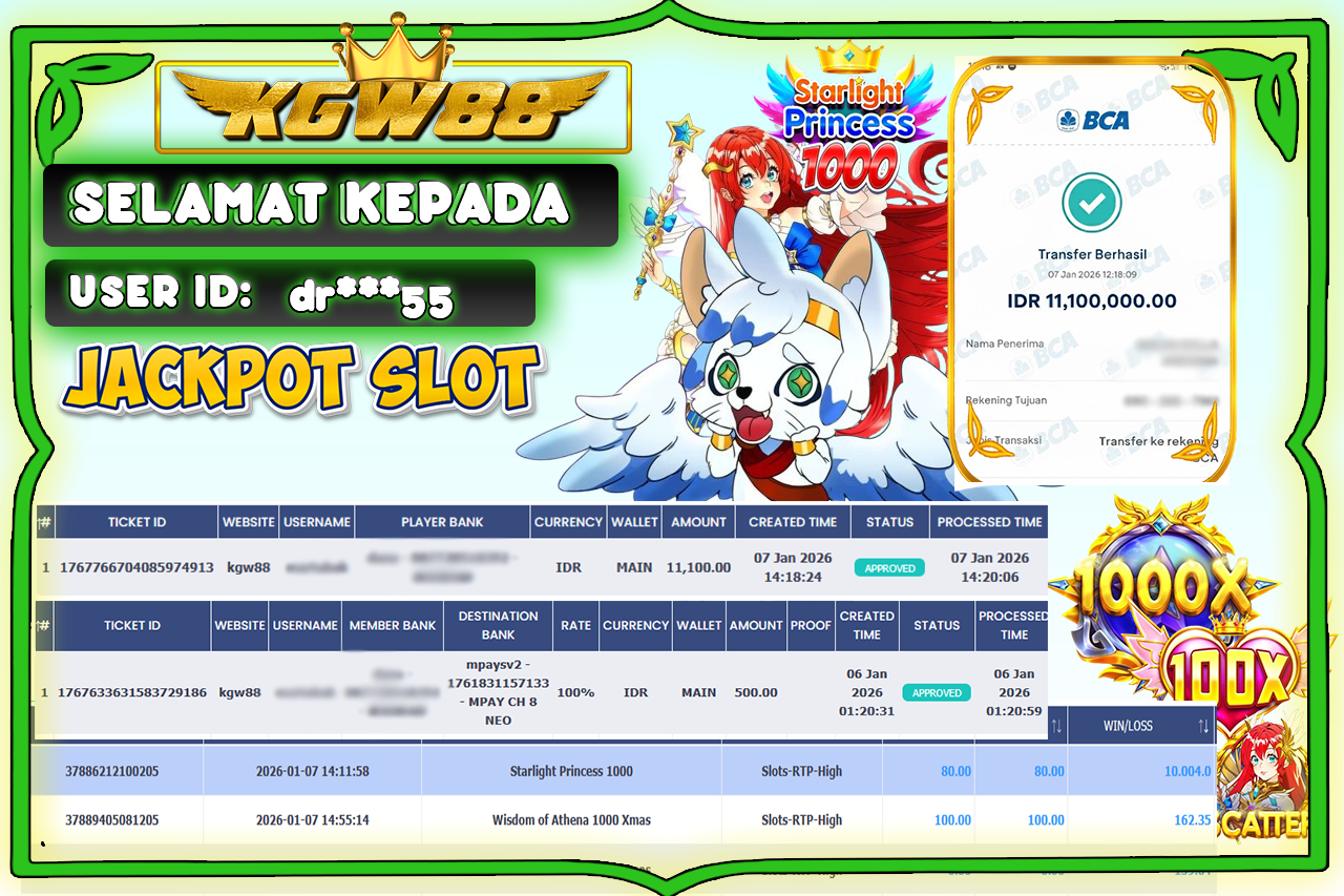 KGW88 JACKPOT PRINCESS  STARLIGHT 1000 Rp.11.100.000,- LUNAS